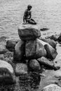 Famous little mermaid statue Den lille Havfrue of Copenhagen, Denmark. Royalty Free Stock Photo