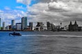 The famous Liverpool waterfront - half in colour, the other half in black and white Royalty Free Stock Photo