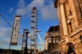 Famous London Eye near Thames River. United Kingdom during sunset Royalty Free Stock Photo