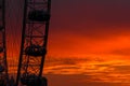 Famous London ferris wheel in city center in sunset time.