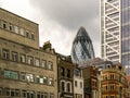 Famous London Gherkin Building and Classic City Buildings Royalty Free Stock Photo