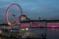 Famous London Landmark, the London Eye, illuminated at night