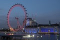 Famous London Landmark, the London Eye, illuminated at night