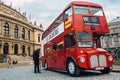 Famous London red bus AEC Routemaster as a Cafe Bus near the Czech Philharmonic Royalty Free Stock Photo