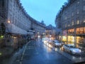 Famous London Regent Street on a very rainy day
