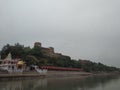The famous and majestic Akhnoor Fort and Jia Pota Ghat as seen during boating from the Chenab river