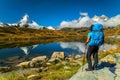 Famous Matterhorn peak and Leisee alpine glacier lake,Valais,Switzerland Royalty Free Stock Photo