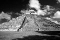 Famous Mayan pyramid at Chichen Itza archeological site in BW Royalty Free Stock Photo