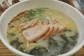 Meat noodle with slices of pork belly with assorted vegetables of Jeju Island, South Korea