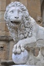 Famous Medici Lion statue by Vacca (1598). Sculpted of marble and located on Piazza della Signoria in Florence,
