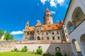 Famous medieval castle Bouzov, Czech Republic. National landmark built in 14 century. Famous tourist destination. Summer weather, Royalty Free Stock Photo