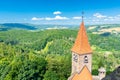 Famous medieval castle Bouzov, Czech Republic. National landmark built in 14 century. Famous tourist destination. Summer weather, Royalty Free Stock Photo