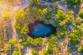 Famous Melissani lake on Kefalonia island, Karavomylos, Greece. On top of Melissani Cave (Melissani Lake) in Karavomylos village