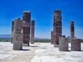 Famous Mexican Tula pyramids and statues from Toltec Empire near Teotihuacan site