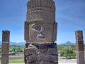 Famous Mexican Tula pyramids and statues from Toltec Empire near Teotihuacan site