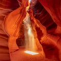 Famous midday sun ray in a slot canyon Antelope. The Navajo reservation, Arizona, USA