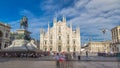 The famous Milan Cathedral timelapse hyperlapse and monument to Victor Emmanuel II on the Piazza del Duomo in Milan Royalty Free Stock Photo