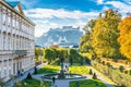 Famous Mirabell Gardens with historic Fortress in Salzburg, Austria Royalty Free Stock Photo