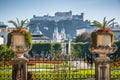 Famous Mirabell Gardens with historic fortress in Salzburg, Austria