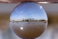 Famous modern city - London in small glass ball with Thames river. Whole huge city in 10 centimetre big ball. View on Thames river Royalty Free Stock Photo