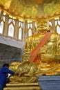 Famous monk statue cover by gold and have a name `Somdet Phra Buddhacharn` or Thai people call `Luang Phor Toh` in Wat Non Kum