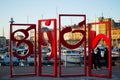 Famous monument called `Letronas` in the dock of Cimadevilla, the old town of Gijon, Asturias, Spain