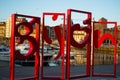 Famous monument called `Letronas` in the dock of Cimadevilla, the old town of Gijon, Asturias, Spain