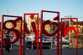 Famous monument called `Letronas` in the dock of Cimadevilla, the old town of Gijon, Asturias, Spain