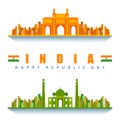 Famous monument of India on tricolor Indian background