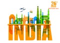 Famous monument of India on tricolor Indian background