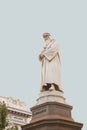Famous monument to the great man Leonardo da Vinci. Milan Italy. 22.08.2020 Royalty Free Stock Photo