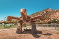 Monument to loggerhead Caretta sea turtle laying eggs in the sand on the beach. Dalyan river delta is a nature park for