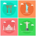 Famous Monuments and Buildings Bright Posters Set