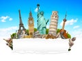 Famous monuments of the world with blank torn paper Royalty Free Stock Photo