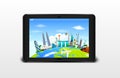 Famous monuments of the world grouped together on a digital tablet Royalty Free Stock Photo