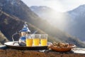 Famous Moroccan mint tea and silver kettle in High Atlas mountains