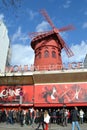 The famous Moulin Rouge cabaret in the lively Pigalle district on Boulevard de Clichy near Montmartre in Paris, France