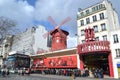 The famous Moulin Rouge cabaret in the lively Pigalle district on Boulevard de Clichy near Montmartre in Paris, France