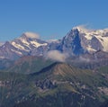 Famous mountains Eiger and Monch. Eiger North Face. View from Mo