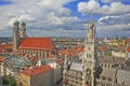 Famous munich marienplatz with town hall and Fraue