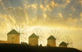 Famous Mykonos windmills in sunset Royalty Free Stock Photo