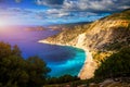 Famous Myrtos beach from overlook, Kefalonia Cephalonia, Greece. Myrtos beach, Kefalonia island, Greece. Beautiful view of Royalty Free Stock Photo