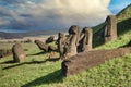 Moai Statues of Easter Island Buried on a Hillside