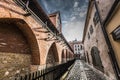 Famous narrow medieval architecture building street in old town Royalty Free Stock Photo