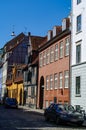 Famous narrow street with colourful buildings in Copenhagen`s old historic center