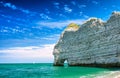 Famous natural cliffs in Etretat. Etretat is a commune in Seine-