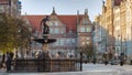 Famous Neptune fountain at Long Market Dlugi Targ square in Gdansk. Royalty Free Stock Photo