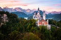 The famous Neuschwanstein castle during sunrise