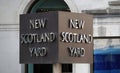 Famous New Scotland Yard sign outside the Headquarters of the Metropolitan Police