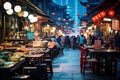 Famous night street cafe in old town in Shanghai, China, AI Generated Royalty Free Stock Photo